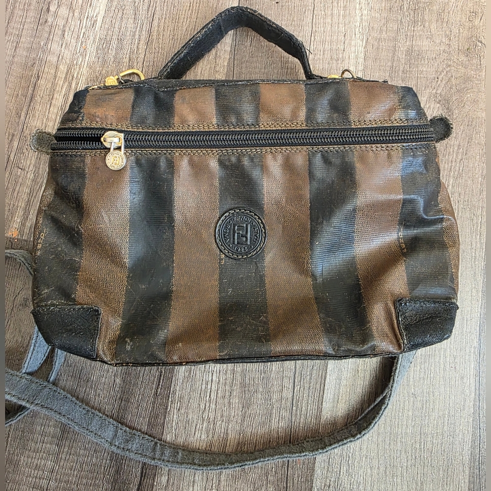 FENDI Pequin Striped Crossbody Bag Upcycled Designer Authentic Flawed Preppy Y2K - Picture 1 of 16